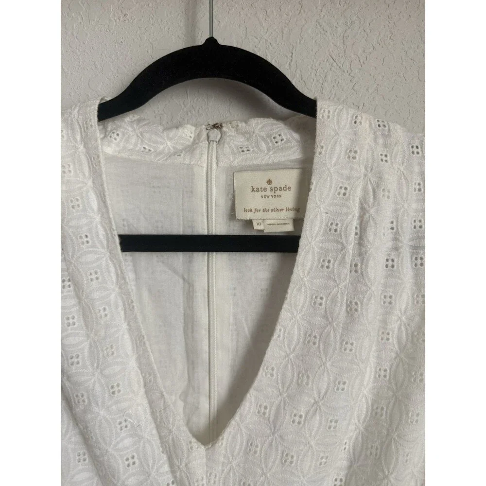 kate spade new york White Eyelet V-Neck Sleeveless A-Line Dress Sz 10
